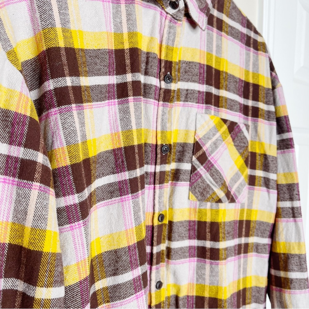 wild fable Brown, Yellow, & Pink Plaid Flannel - Picture 4 of 7